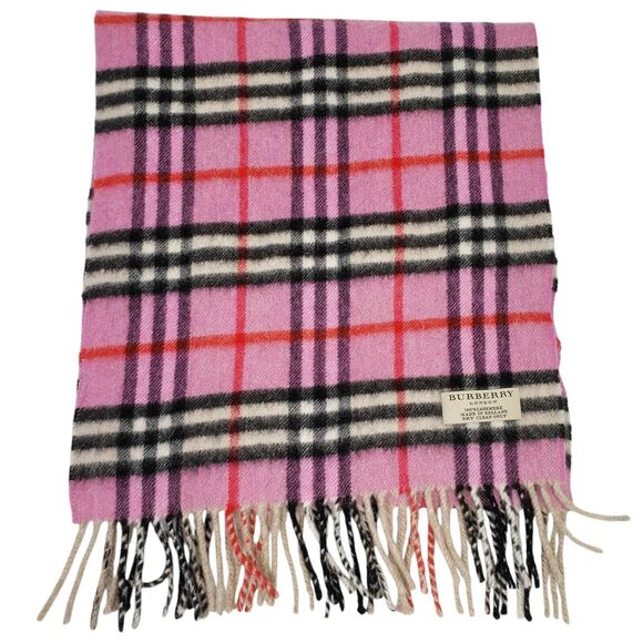 Burberry Scarf Pink Plaid Classic Fringe Scarf Cashmere Classic Nova Check - Picture 2 of 6